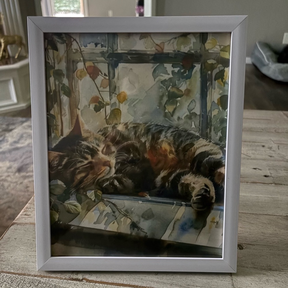 Framed Cat Art Print in White Frame